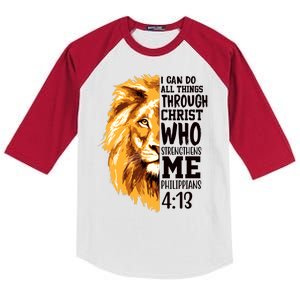 Can Do All Things Through Christ Bible Quote Lion Kids Colorblock Raglan Jersey