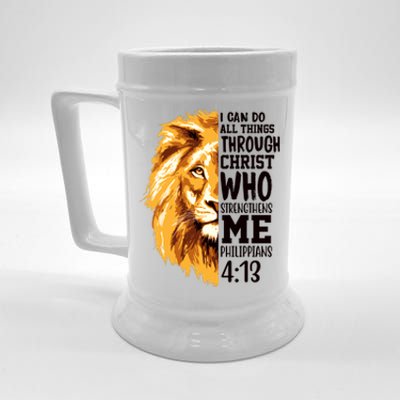 Can Do All Things Through Christ Bible Quote Lion Beer Stein