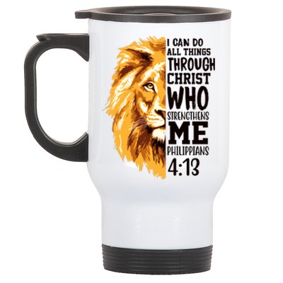 Can Do All Things Through Christ Bible Quote Lion Stainless Steel Travel Mug