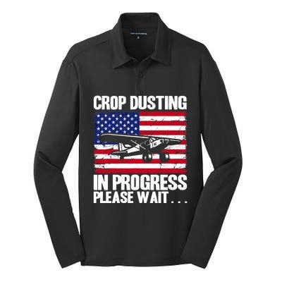 Crop Duster American Crop Dusting In Progress Please Wait Silk Touch Performance Long Sleeve Polo