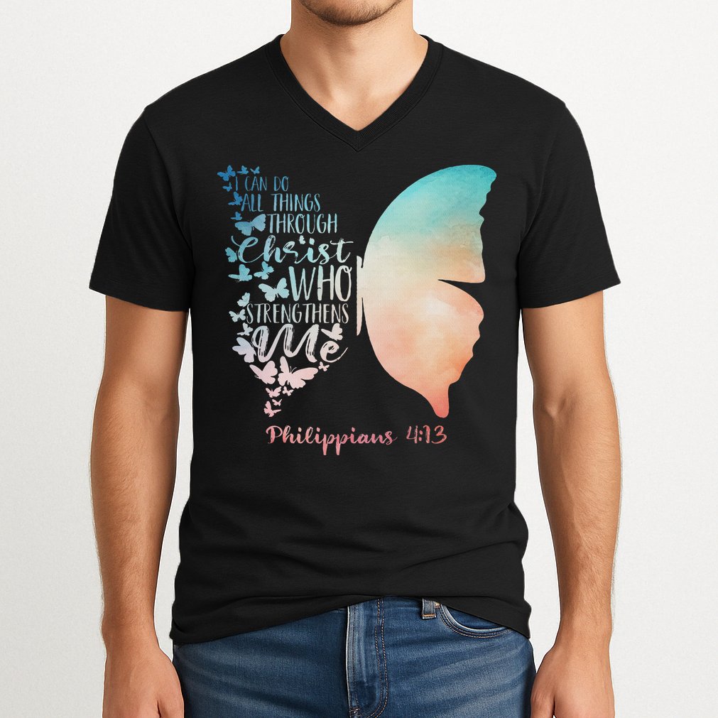 Can Do All Things Through Christ Who Strengthens Me Saying V-Neck T-Shirt