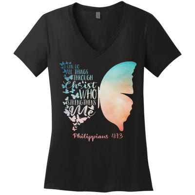 Can Do All Things Through Christ Who Strengthens Me Saying Women's V-Neck T-Shirt