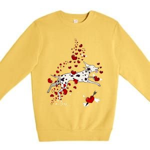 Cute Dalmatian And Red Hearts Funny Dog Mom Valentines Day Gift Premium Crewneck Sweatshirt