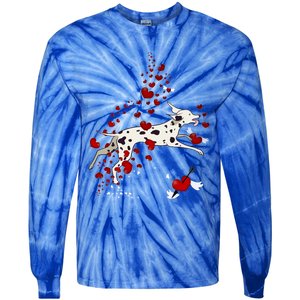 Cute Dalmatian And Red Hearts Funny Dog Mom Valentines Day Gift Tie-Dye Long Sleeve Shirt