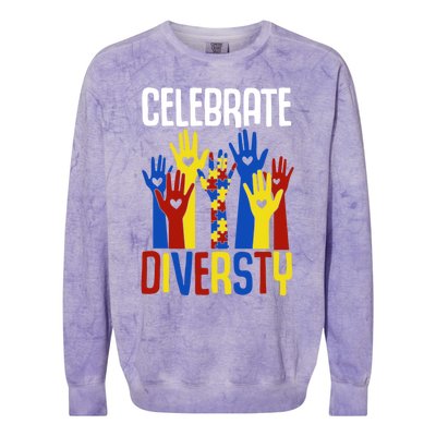 Celebrate Diversity Autism Awareness Month Gift Colorblast Crewneck Sweatshirt