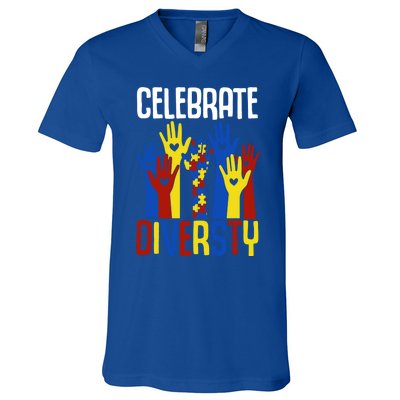 Celebrate Diversity Autism Awareness Month Gift V-Neck T-Shirt