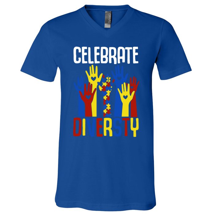 Celebrate Diversity Autism Awareness Month Gift V-Neck T-Shirt