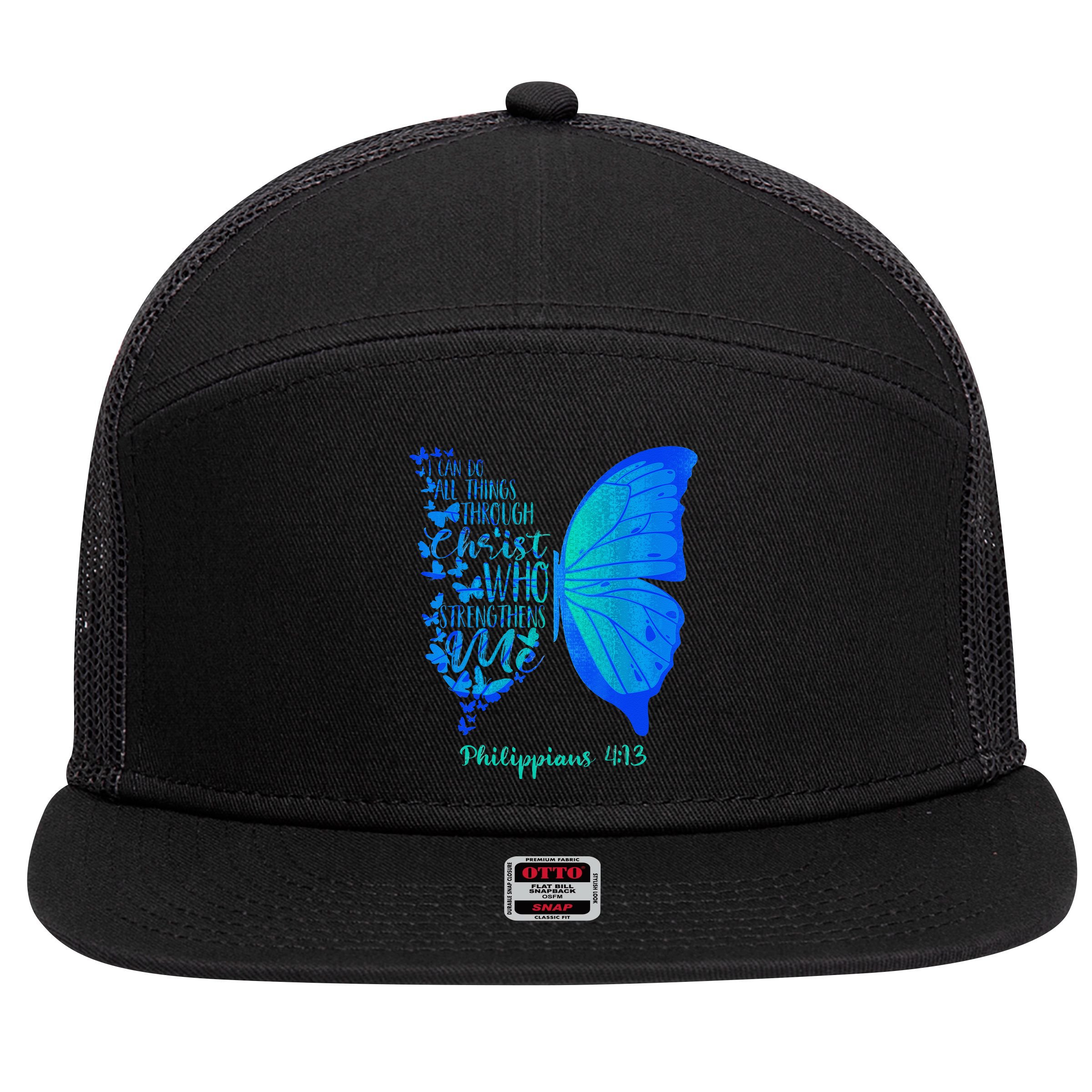 Can Do All Things Through Christ Who Strengthens Me I Gift 7 Panel Mesh Trucker Snapback Hat
