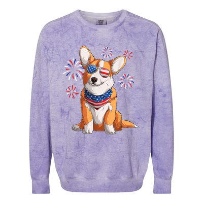 Corgi Dog American USA Flag 4th Of July Men Corgi Lover Colorblast Crewneck Sweatshirt