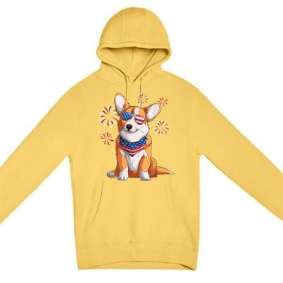 Corgi Dog American USA Flag 4th Of July Men Corgi Lover Premium Pullover Hoodie