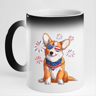 Corgi Dog American USA Flag 4th Of July Men Corgi Lover 11oz Black Color Changing Mug