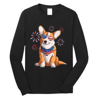 Corgi Dog American USA Flag 4th Of July Men Corgi Lover Long Sleeve Shirt