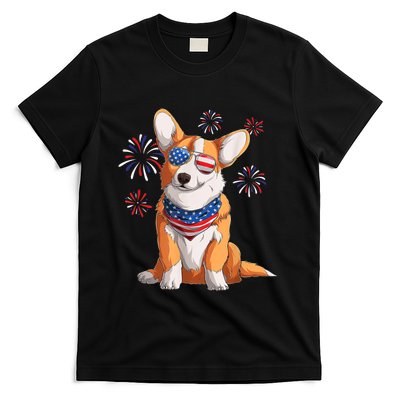 Corgi Dog American USA Flag 4th Of July Men Corgi Lover T-Shirt