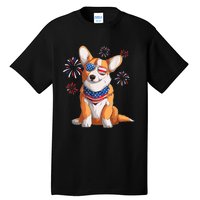 Corgi Dog American USA Flag 4th Of July Men Corgi Lover Tall T-Shirt