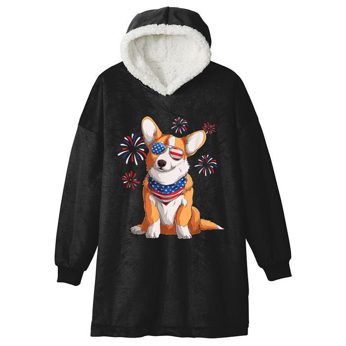 Corgi Dog American USA Flag 4th Of July Men Corgi Lover Hooded Wearable Blanket