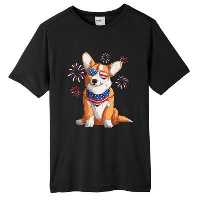 Corgi Dog American USA Flag 4th Of July Men Corgi Lover Tall Fusion ChromaSoft Performance T-Shirt