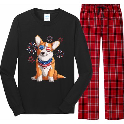 Corgi Dog American USA Flag 4th Of July Men Corgi Lover Long Sleeve Pajama Set