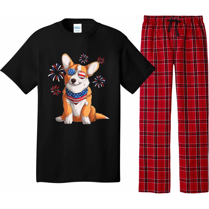 Corgi Dog American USA Flag 4th Of July Men Corgi Lover Pajama Set