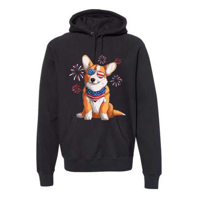 Corgi Dog American USA Flag 4th Of July Men Corgi Lover Premium Hoodie