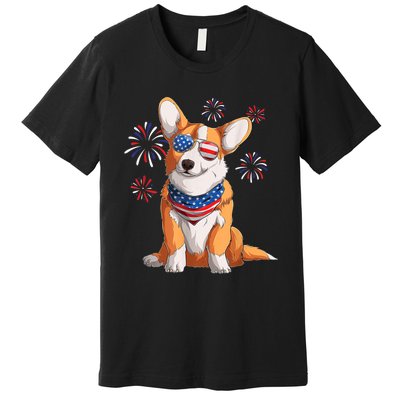 Corgi Dog American USA Flag 4th Of July Men Corgi Lover Premium T-Shirt