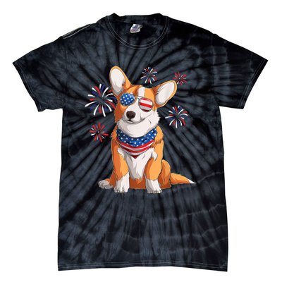 Corgi Dog American USA Flag 4th Of July Men Corgi Lover Tie-Dye T-Shirt