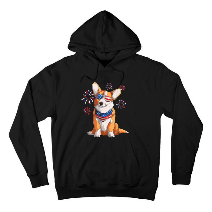 Corgi Dog American USA Flag 4th Of July Men Corgi Lover Tall Hoodie