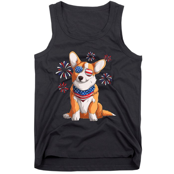 Corgi Dog American USA Flag 4th Of July Men Corgi Lover Tank Top