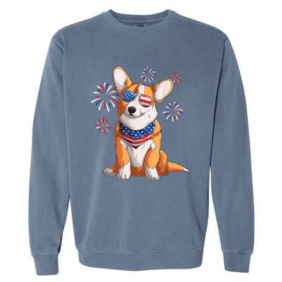 Corgi Dog American USA Flag 4th Of July Men Corgi Lover Garment-Dyed Sweatshirt