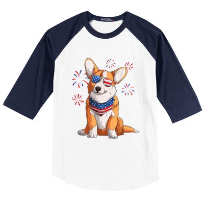 Corgi Dog American USA Flag 4th Of July Men Corgi Lover Baseball Sleeve Shirt