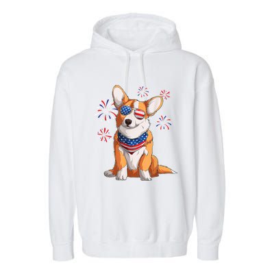 Corgi Dog American USA Flag 4th Of July Men Corgi Lover Garment-Dyed Fleece Hoodie