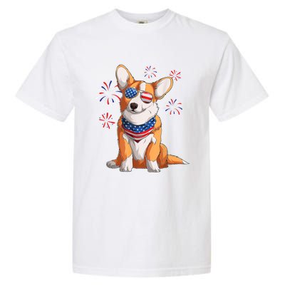 Corgi Dog American USA Flag 4th Of July Men Corgi Lover Garment-Dyed Heavyweight T-Shirt