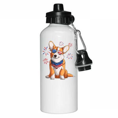 Corgi Dog American USA Flag 4th Of July Men Corgi Lover Aluminum Water Bottle