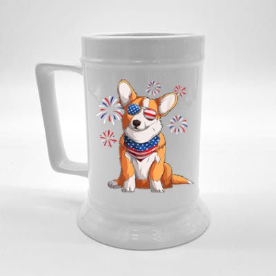 Corgi Dog American USA Flag 4th Of July Men Corgi Lover Beer Stein