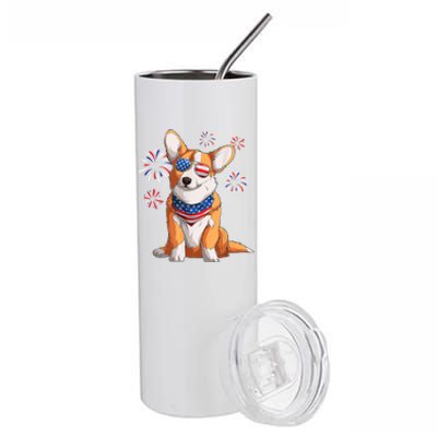 Corgi Dog American USA Flag 4th Of July Men Corgi Lover Stainless Steel Tumbler