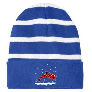 Christmas Dolphin Animals Lover Santa Hat Xmas Lights Cute Gift Striped Beanie with Solid Band