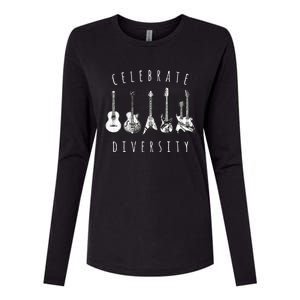 Celebrate Diversity Acoustic Guitar Musician Womens Cotton Relaxed Long Sleeve T-Shirt