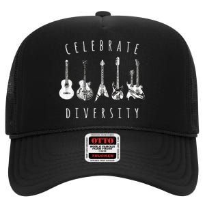 Celebrate Diversity Acoustic Guitar Musician High Crown Mesh Back Trucker Hat