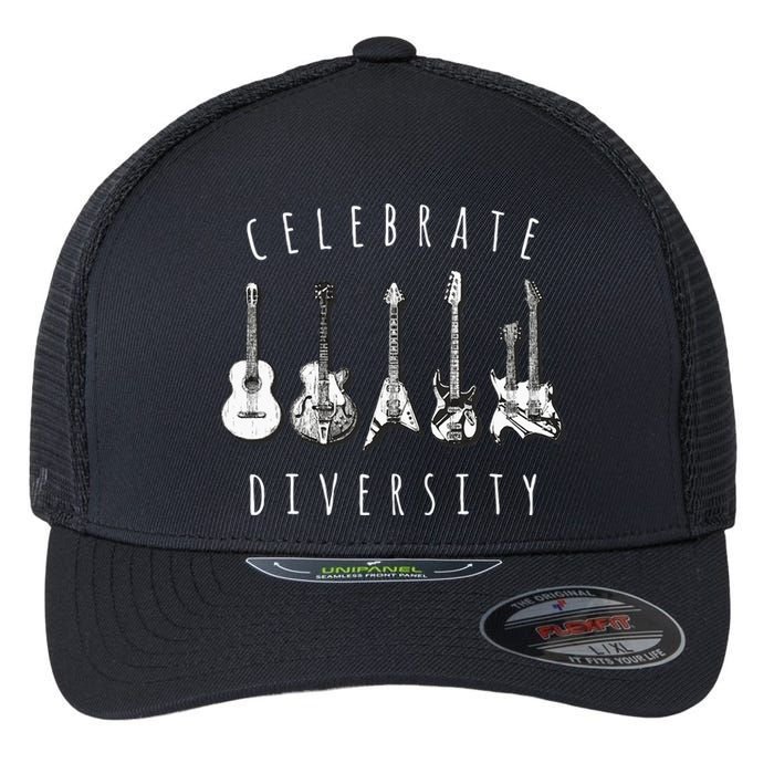 Celebrate Diversity Acoustic Guitar Musician Flexfit Unipanel Trucker Cap