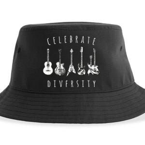 Celebrate Diversity Acoustic Guitar Musician Sustainable Bucket Hat