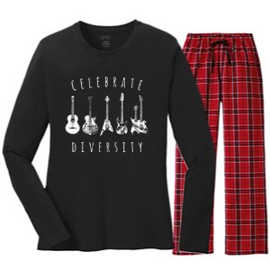 Celebrate Diversity Acoustic Guitar Musician Women's Long Sleeve Flannel Pajama Set 