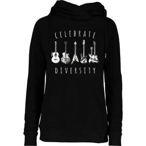 Celebrate Diversity Acoustic Guitar Musician Womens Funnel Neck Pullover Hood