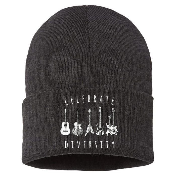 Celebrate Diversity Acoustic Guitar Musician Sustainable Knit Beanie