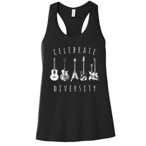 Celebrate Diversity Acoustic Guitar Musician Women's Racerback Tank