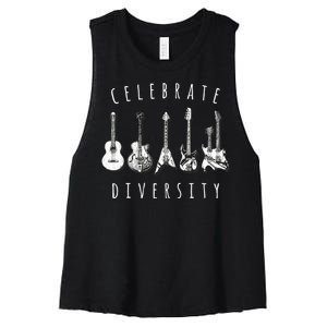 Celebrate Diversity Acoustic Guitar Musician Women's Racerback Cropped Tank