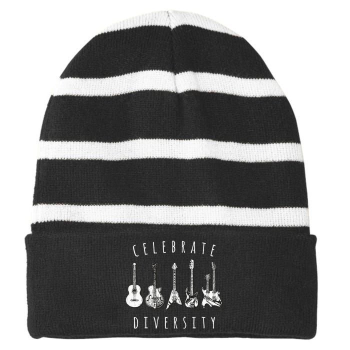 Celebrate Diversity Acoustic Guitar Musician Striped Beanie with Solid Band