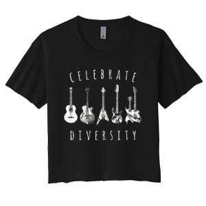 Celebrate Diversity Acoustic Guitar Musician Women's Crop Top Tee