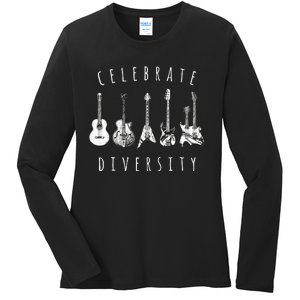 Celebrate Diversity Acoustic Guitar Musician Ladies Long Sleeve Shirt