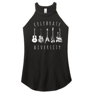 Celebrate Diversity Acoustic Guitar Musician Women's Perfect Tri Rocker Tank