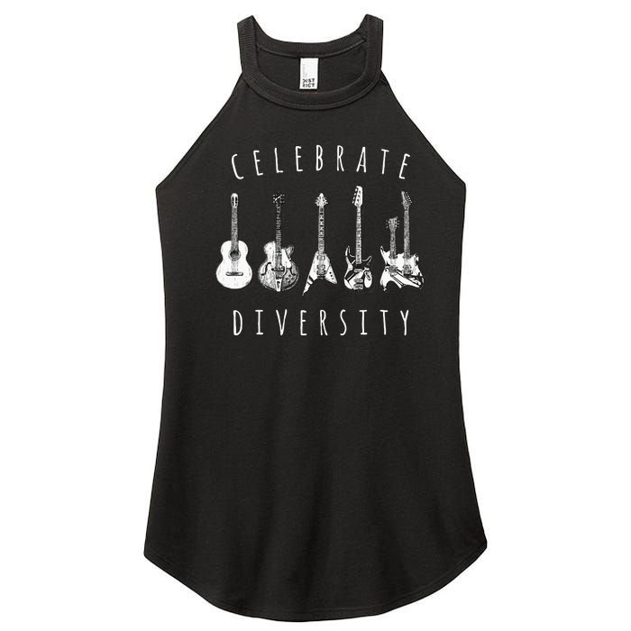 Celebrate Diversity Acoustic Guitar Musician Women’s Perfect Tri Rocker Tank