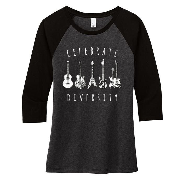 Celebrate Diversity Acoustic Guitar Musician Women's Tri-Blend 3/4-Sleeve Raglan Shirt